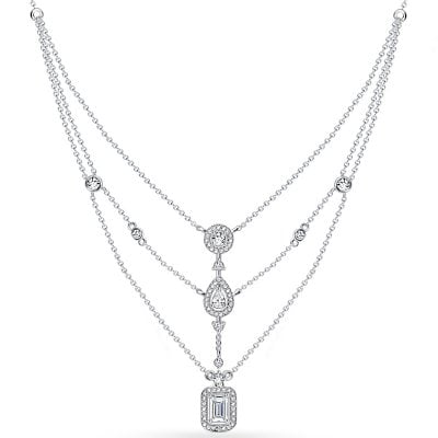 Italo Halo Multi Cut White Sapphire Triple Row Layering necklaces For Women