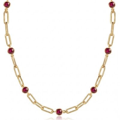 Italo Bezel Setting Paperclip Chain Ruby Necklace Tennis Necklace For Women