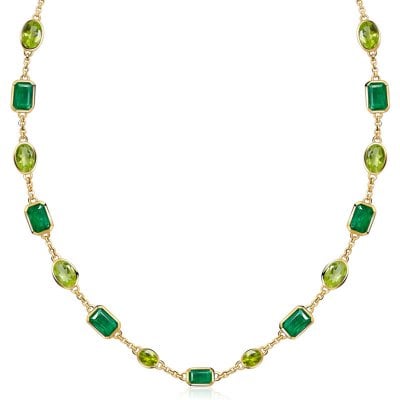 Italo Bezel Setting Emerald Green Oval Cut Peridot Tennis Necklace For Women