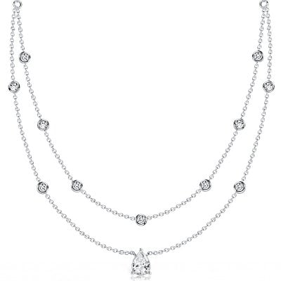 Italo Bezel Setting Round & Pear Cut Layering necklaces For Women