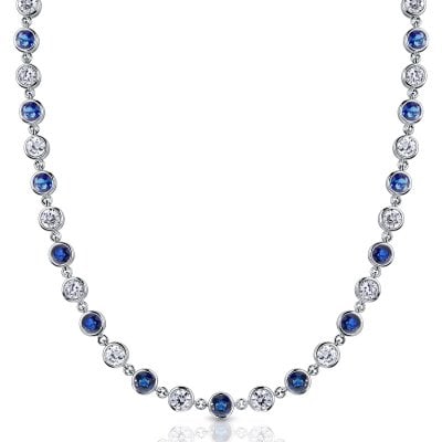 Italo Bezel Setting 5 MM Round Cut Blue & White Sapphire Tennis Necklace For Women