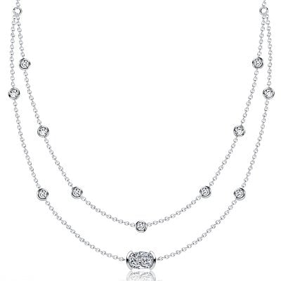 Italo Half Bezel Round & Cushion Cut Layering necklaces For Women