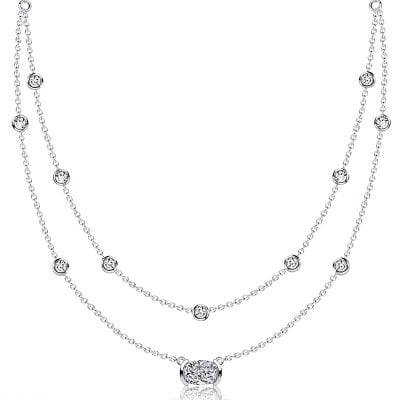 Italo Half Bezel Round & Cushion Cut Layering necklaces For Women
