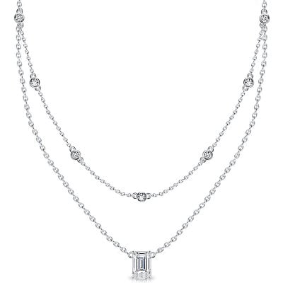 Italo Bezel Setting Round & Emerald Cut Layering necklaces For Women