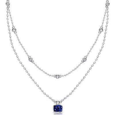 Italo Bezel Setting Cushion Cut Blue Sapphire Layering necklaces For Women