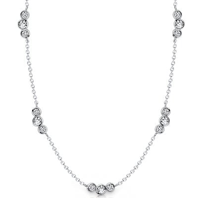 Italo Bezel Setting Three Stone Round Cut Tennis Necklace For Women