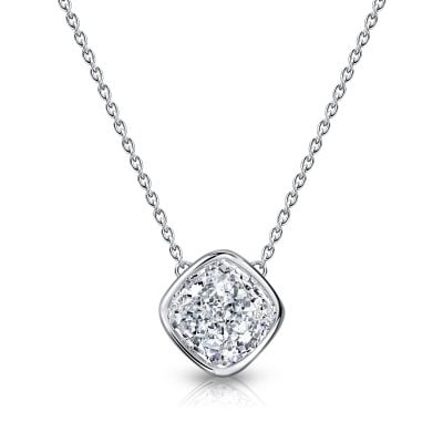Italo East West Bezel Setting Cushion Cut Solitaire Pendant Necklace For Women