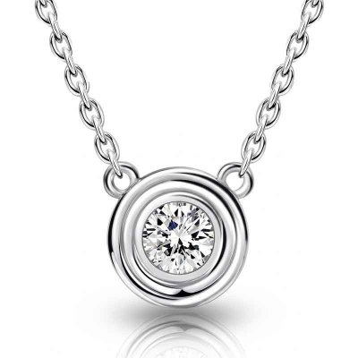 Italo Bezel Setting Round Cut Solitaire Pendant Necklace For Women