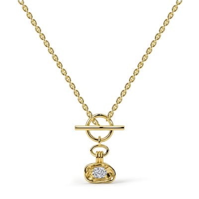Italo Golden Solitaire Cushion Cut White Sapphire Toggle Necklace For Women