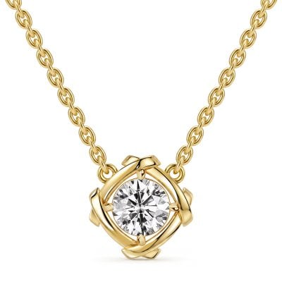 Italo Golden East West Round Cut Solitaire Pendant Necklace For Women