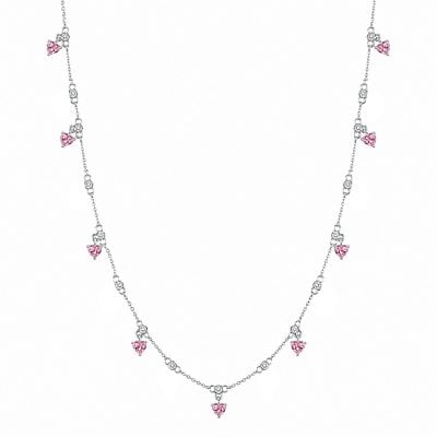 Italo Bezel Setting Heart Cut Pink Sapphire Dangle Necklace For Women