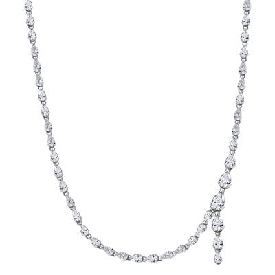 Italo Fluid Line Half Bezel Pear Cut Tennis Necklace For Women