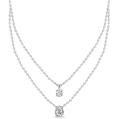 Italo Bezel Setting Solitaire Pear Cut Layering necklaces For Women