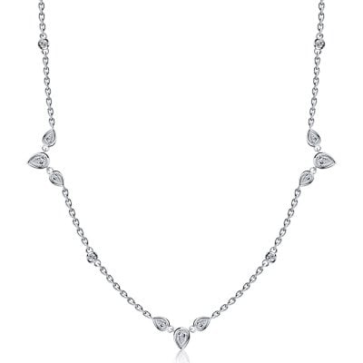Italo Three Stone Bezel Setting Pear Cut Tennis Necklace For Women