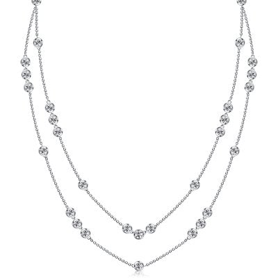 Italo Bezel-Set Round Cut Tennis Necklace for Women Eternity Layering Necklaces