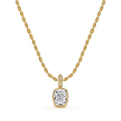 Italo Golden Bezel Setting Elongated Cushion Cut Pendant Necklace For Women