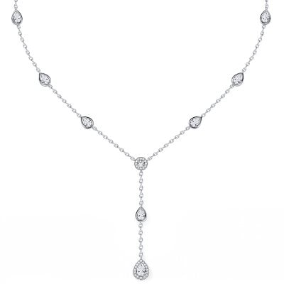 Italo Bezel Setting Pear Cut Lariat Necklace Pendant Necklace For Women