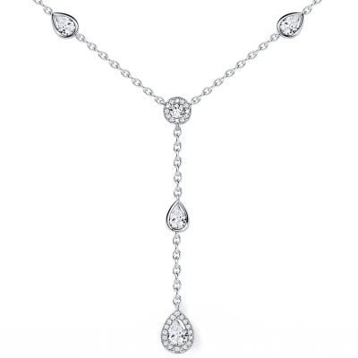 Italo Bezel Setting Pear Cut Pendant Lariat Necklace