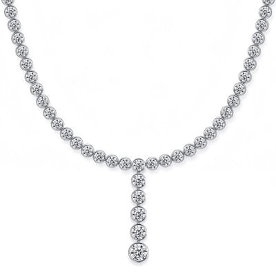 Italo Bezel Setting Round Cut Lariat Necklace Tennis Necklace For Women