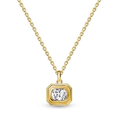 Italo Golden Elongated Cushion Cut Solitaire Pendant Necklace For Women