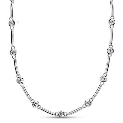 Italo Bezel Setting Round Cut Bar Half Eternity Tennis Necklace For Women