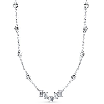 Italo Bezel Setting Five Stone Emerald Cut Pendant Necklace For Women