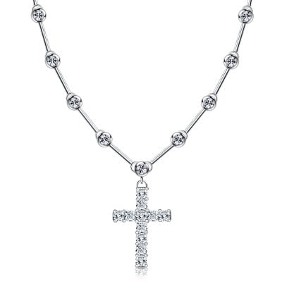 Italo Eternity Bezel Setting Cushion Cut Cross Necklace For Women