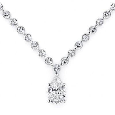 Italo Eternity White Sapphire Pear Cut Pendant Necklace For Women