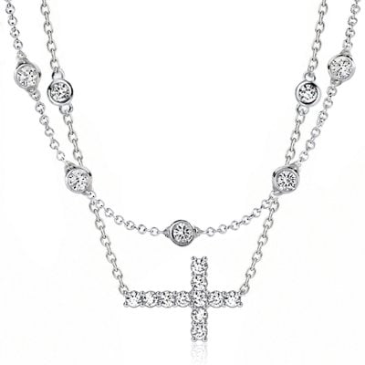 Italo Bezel Setting Round Cut Sideways Cross Layering necklaces For Women