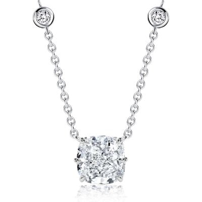 Italo Bezel Setting 6 Prong 2 Carat Cushion Cut Pendant Necklace For Women