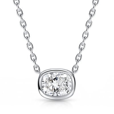 Italo Bezel Set East West 3 Carat Elongated Cushion Cut Pendant Necklace