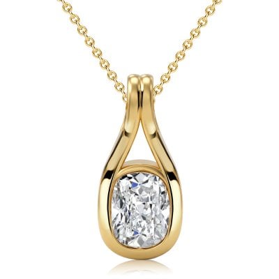 Italo Golden Bezel Set Elongated Cushion Cut Teardrop Pendant Necklace