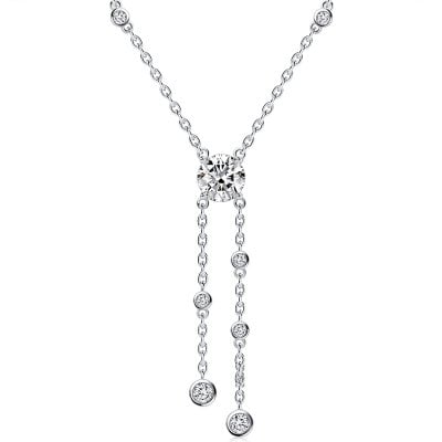 Italo Bezel Setting Round Cut Double Pendant Lariat Necklace For Women