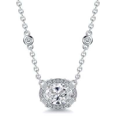 Italo Bezel Setting Halo Oval Cut Pendant Necklace For Women