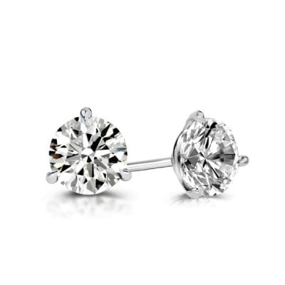 Three Prong Round Cut Stud Earrings