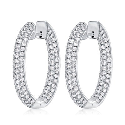 Pave Setting Sterling Silver Hoop Earrings For Women