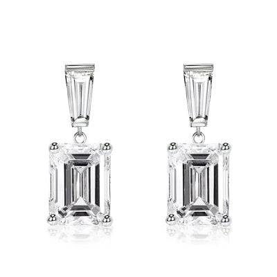 Italo Emerald Cut White Sapphire Drop Earrings