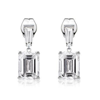 Italo Emerald Cut White Sapphire Drop Earrings