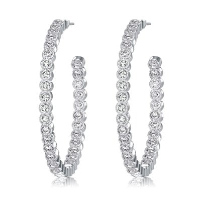 Italo Bezel Milgrain Round Cut White Sapphire Hoop Earrings