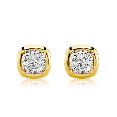 Italo Golden Cushion Cut White Sapphire Stud Earrings