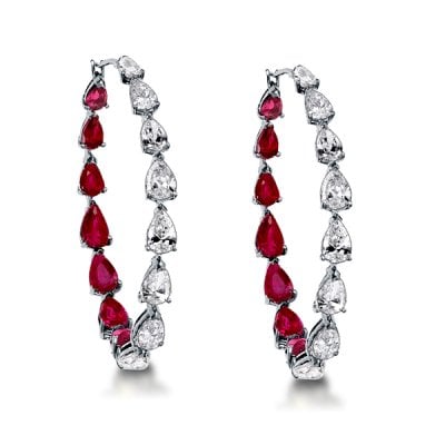 Pear Cut Ruby Inside-out Hoop Earrings For Women