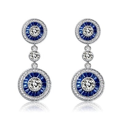 Italo Blue Sapphire Earrings Vintage Halo Drop Earrings