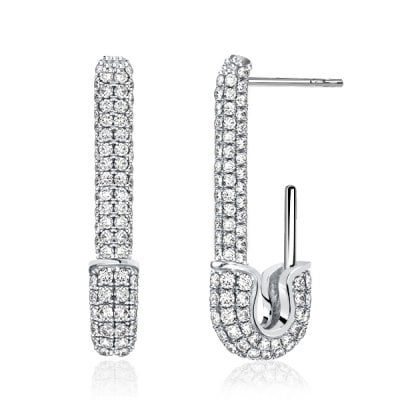 Italo Micro Pave Safety Pin Earrings In Sterling Silver