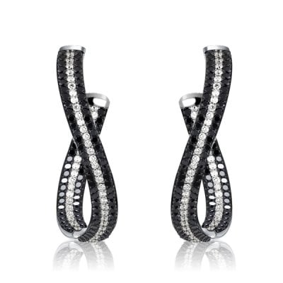 Italo Pave Set Black Sapphire Twist Hoops Twisted Hoop Earrings