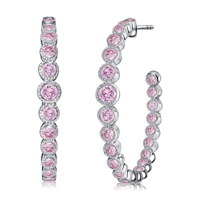 Italo Round Cut Pink Sapphire Silver Hoop Earrings