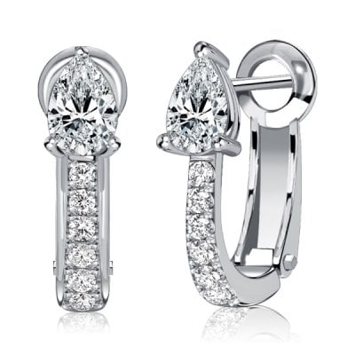 Italo White Sapphire Pear Shaped Silver Hoop Earrings