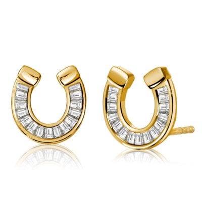 Italo Golden Baguette Cut Horseshoe Stud Earrings