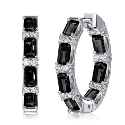 Italo Baguette Cut Black Sterling Silver Hoop Earrings