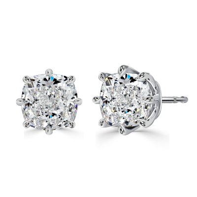 Italo 8 Prong Single Stone Cushion Cut Stud Earrings