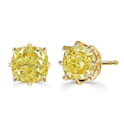 Italo 8 Prong Single Stone Cushion Cut Yellow Topaz Earrings